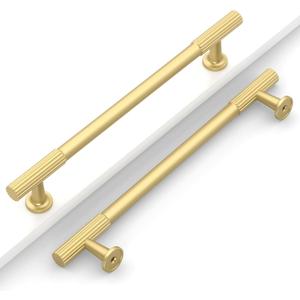 10 Pack 6-1/4''(160mm) Brushed Gold Cabinet Pulls Kitchen Cabinet Handles Gold Drawer Pulls Cupboard Hardware for Cabinets CK0083