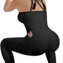 SUUKSESS Women 2 Piece Workout Sets Compression Tummy Control Leggings with Pockets Halter Built in Bra Tank Tops (Black, L)