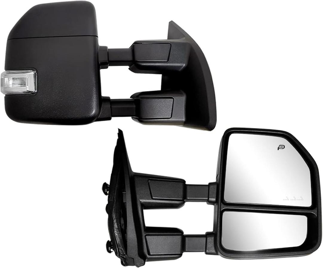 Brovw Towing Mirrors compatible for 1999-2016 Ford F250 F350 F450 F550 Super Duty Truck Side Mirrors with Turn Signal Light Power Heated Manual telescoping folding Black Housing Pair