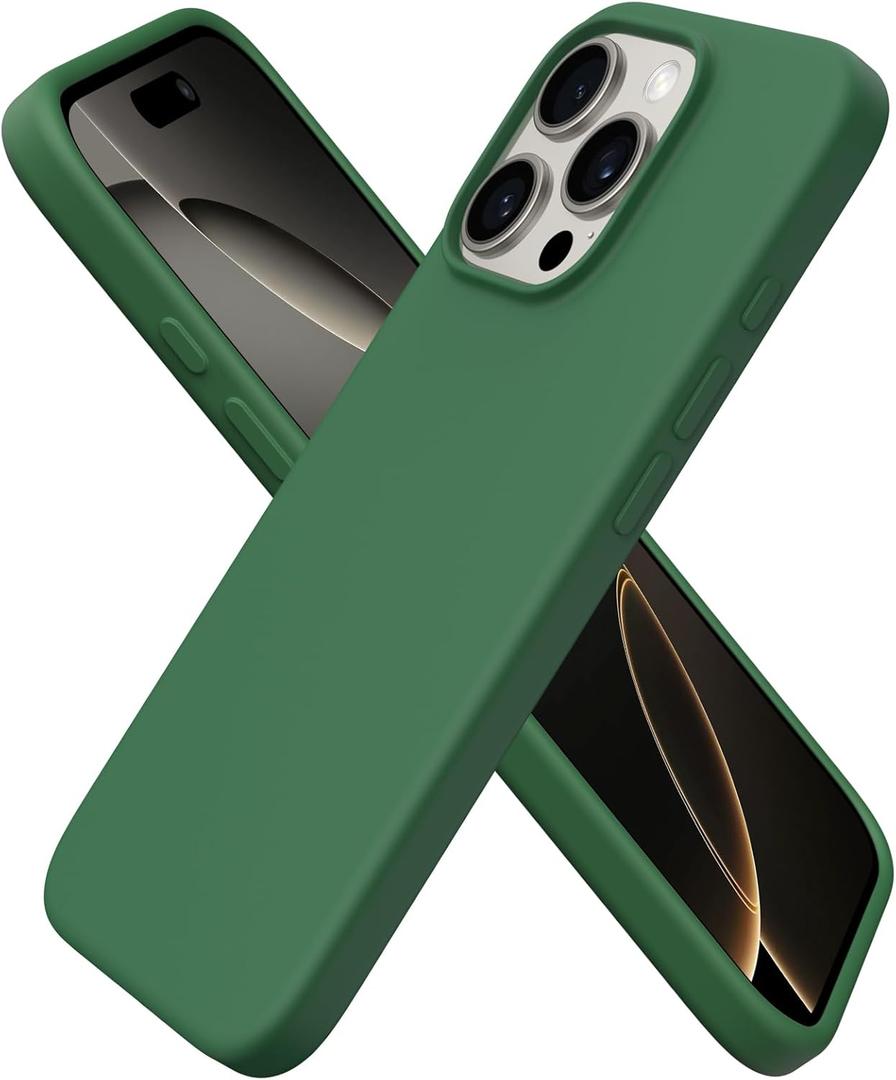 ORNARTO Compatible with iPhone 16 Pro Case 6.3", Slim Liquid Silicone 3 Layers Soft Gel Rubber Shockproof Protective Case with Anti-Scratch Microfiber Lining-Clover Green
