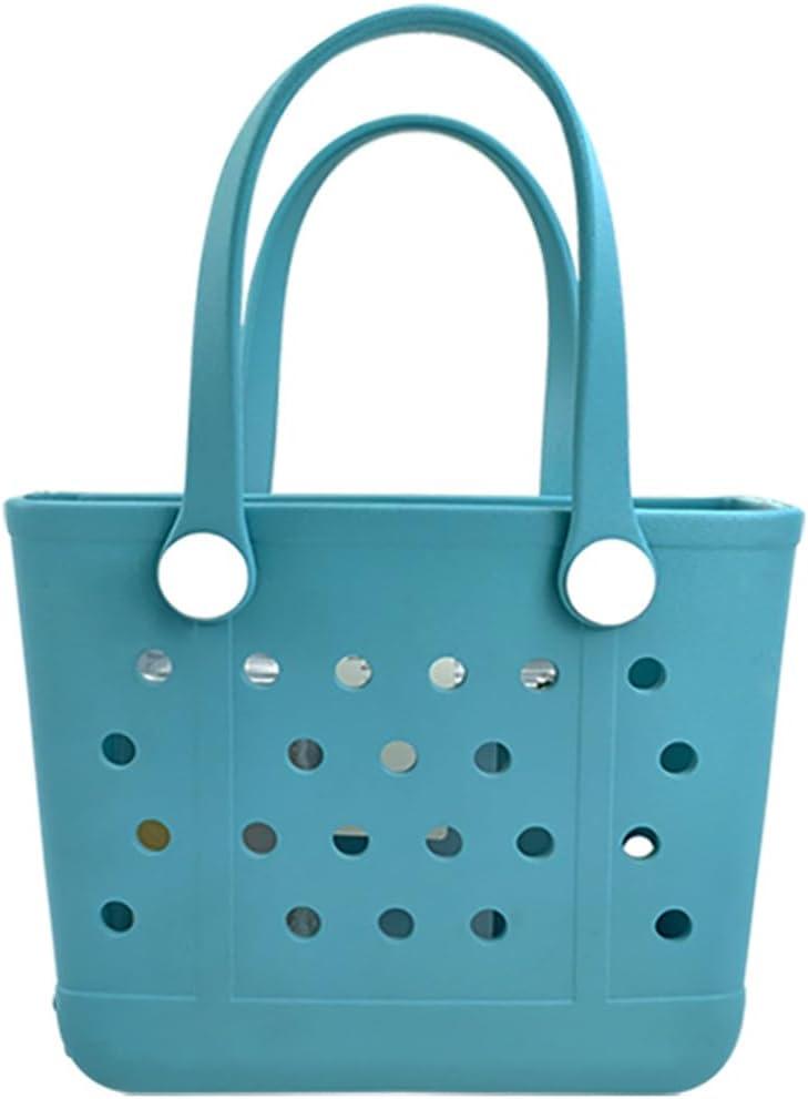 Small Beach Tote Bag, Waterproof Rubber Beach Tote Bag, Washable Durable Open Travel Totes for Boat Pool Sports (Sky Blue)