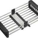 Kitchen Multi-Function Retractable Sink Dish Drying Rack, Stainless Steel Drainer for 10.7"-17" Sinks, Kitchen Countertop Organizer for Dishes, Vegetables, and Fruits (Black & Small)