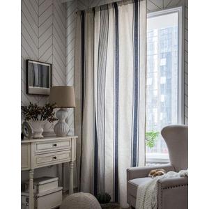 vctops Striped Cotton Linen Window Curtains Farmhouse Country Style Room Darkening Rod Pocket Curtain Panel for Bedroom Living Room, 1 Piece (Navy,59"x79")