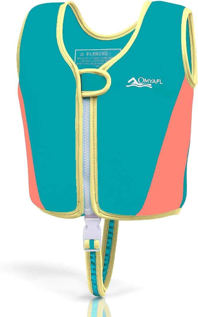 OMYAFL Toddler Swim Vest Kids Floaties Boys Girls Swim Float Jacket Buoyancy Swimwear (Teal, Large(4-6yrs/45-60lbs))