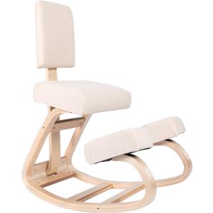 Sleekform East Austin Ergonomic Kneeling Chair with Back Support - Winter Linen and Wood Ergo Stool for Desk - Best Ergonomic Kneeling Office Chair for Posture and Leg Circulation, 28 inches x 21 inches x 22 inches