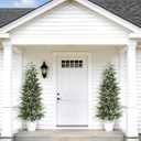Outdoor Artificial Topiary Cedar Tree Real Touch Faux Pine Evergreen Shrub Plant UV Resistant Greenery Tree with Pot Realistic Cypress Front Porch Decor (5FT-2Pack)