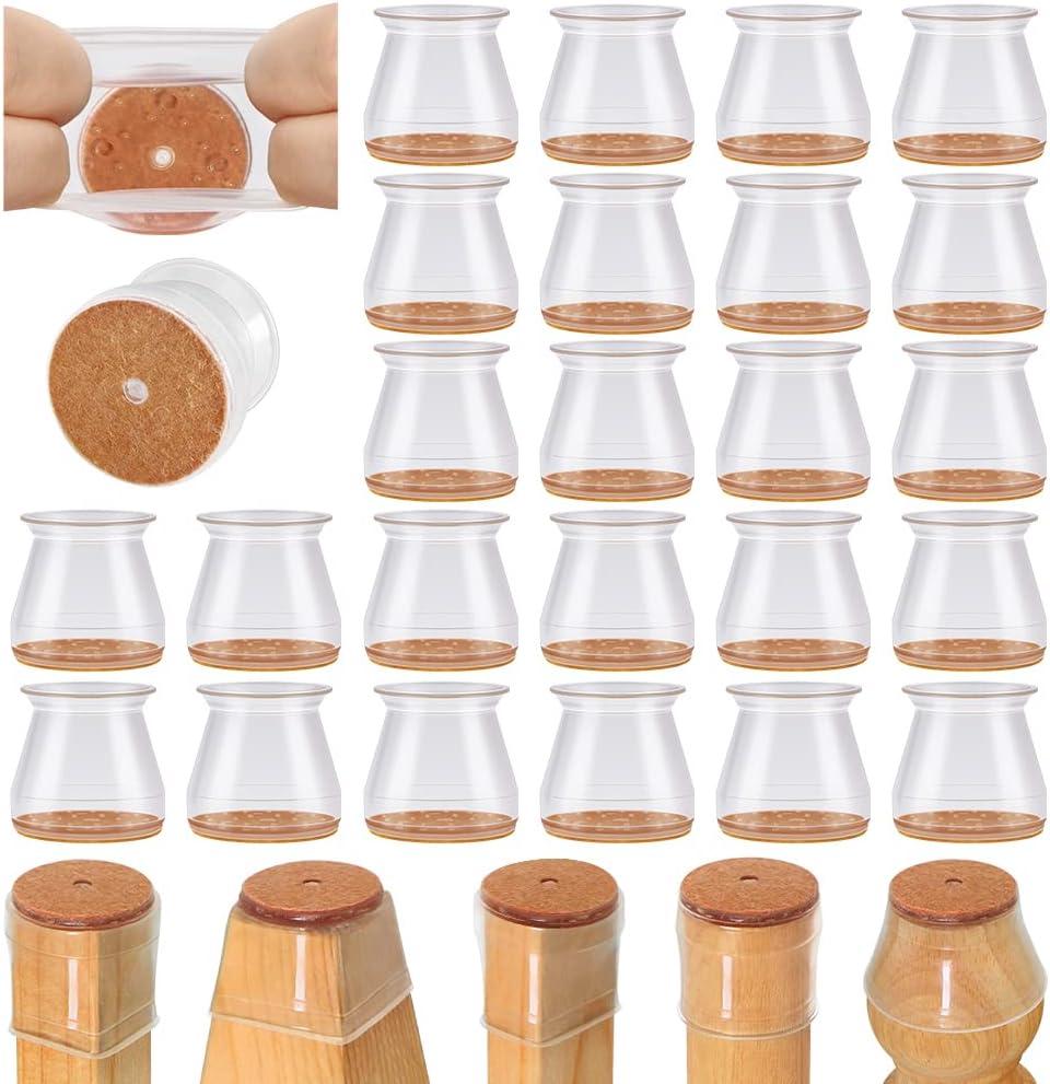 24 Pcs Chair Leg Floor Protectors for Hardwood Floors Silicone Covers to Protect Wood Tile Floors Scratches Felt Pads Furniture Leg Caps No Noise (Fit:0.9"-1.29") (Universal S(Fit:0.9"-1.29"), Clear-24pcs)