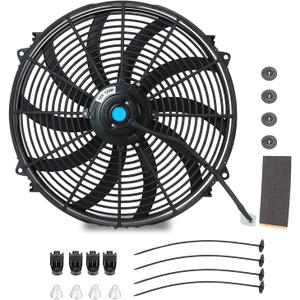 16 Inch Slim Fan Push Pull Electric Radiator Cooling Fan Universal High Performance 12V 120W Motor with Fan Mounting Kit (Black)