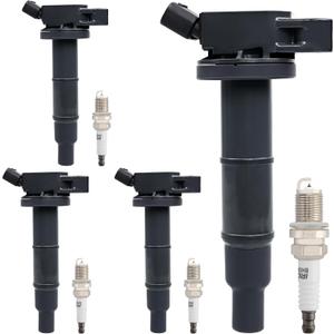 HQPASFY Ignition Coils UF333 Pack & Iridium Spark Plug Set of 4 Compatible with Toyota Camry Highlander Rav4 Matrix Solara, Lexus, Pontiac, Scion L4 2.0L 2.4L Replace# IC463, GN10313, 5C1299
