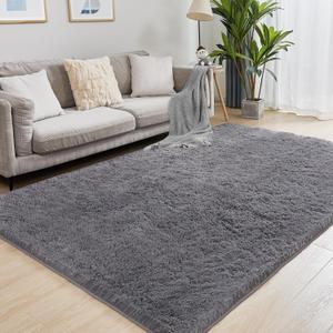 Puremy 8x10 Grey Fluffy Rug, Ultra Soft Area Rugs for Living Room, Plush Indoor Carpet, Anti-Skid High Pile Luxury Rugs for Bedroom, Nursery, Kids Room, Playroom, Home Decor