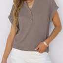 ANRABESS Womens Short Sleeve Henley Tops V Neck Dressy Casual Blouses Summer Trendy Tee Shirts 2026 Vacation Fashion Clothes (Brown, XXL)