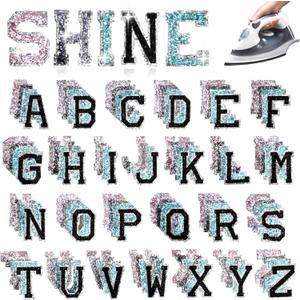 104PCS Iron on Letter Patches: 2 Inch Iron Glitter Letters A-Z - Varsity Initial Patch for Clothing Hat Backpacks Make-up Bags DIY Gifts Decor