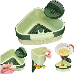 Suction Cup Corner Sink Strainer, Upgraded Press Sink Drainer Basket, Plastic Sponge Holder, Sink Strainer Basket, Corner Sink Trash Catcher for Kitchen Bathroom, Green