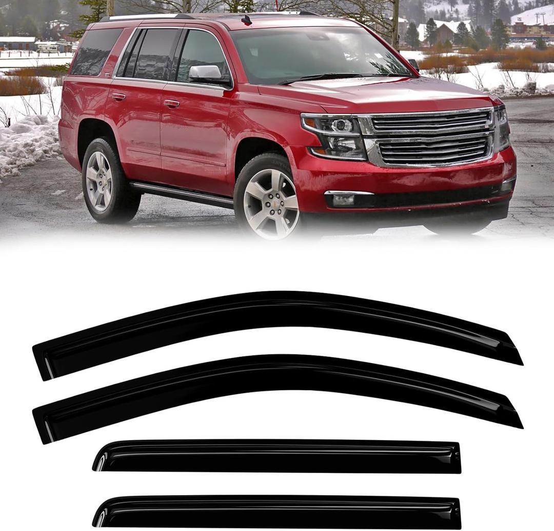 Window Rain Guards Compatible 2015-2020 Chevy Tahoe GMC Yukon Cadillac Escalade 4PC Window Visors Vent Shade Deflector Tape On