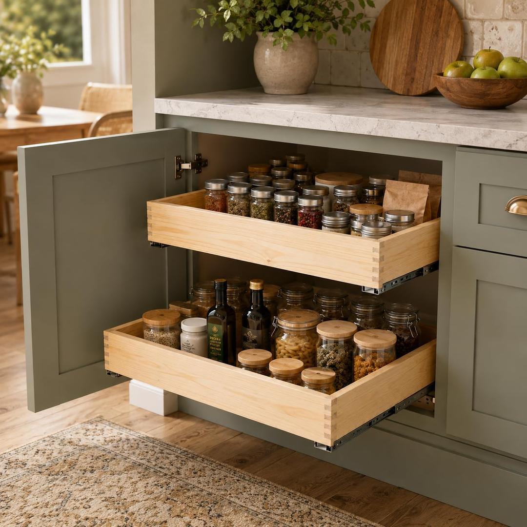 Wooden Pull Out Cabinet Organizer, 24" W x 21" D x 3" H, Soft Close