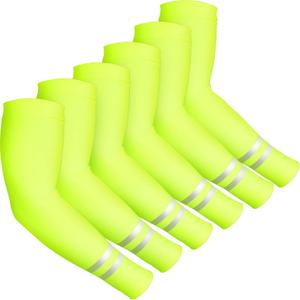 SATINIOR 6 Pairs UV Sun Protection Arm Sleeves for Men Women Reflective Cooling Compression Sleeves Golf Outdoor Sports (Yellow)