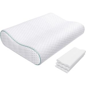 Releep Cervical Neck Pillow, Side Sleeper Pillow for Neck Pain Relief, Adjustable Contour Pillow for Sleeping, Ergonomic Memory Foam Pillow, Orthopedic Cooling Pillow Back Stomach Sleeping, Queen Size, Queen Size: 23.6"L x 13.8"W Medium
