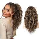 SEIKEA Ponytail Extension, 14" Short Wavy Drawstring Ponytail Multi Layered Fake Pony tails Hair Extensions Clip in Hair Extensions Chocolate Brown with Highlights, 