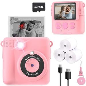ESOXOFFORE Instant Print Camera for Kids, Christmas Birthday Gifts Girls Boys Age 3-12, HD Digital Video Cameras Toddler, Portable Toy 3 4 5 6 7 8 9 10 Year Old Girl with 32GB SD Card-Pink