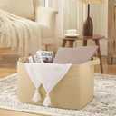 OIASKET 95L Extra Large Blanket Basket, 24" x 16.9" x 14.2" Woven Storage Basket for Living Room, Rectangle Nursery Blanket Storage for Toys, Towels, Dirty Clothes (Jute)