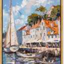 Art Remedy Docked by the Town Canvas Monet Coastal, Gold Frame, 20" x 30"