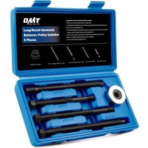 Orion Motor Tech Harmonic Balancer Installer Set, 5pc Long Reach Crank Pulley Underdrive Pulley Damper Installation Tool Kit with 4 Adapters & Nut Bearing (Blue)