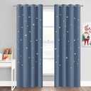 NICETOWN Stone Blue Nursery Curtains with Cut Out Stars, Room Darkening Kids Curtains for Small Window Decor, Grommet Thermal Insulated Short Drapes, 2 Panels, 52 x 84 Inch