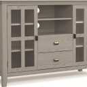 SIMPLIHOME Artisan 53" Wide Solid Wood TV Stand in Fog Grey Contemporary Entertainment Center for Living Room for TVs Up to 60" with Drawers and Cable Management; Entertainment Stand