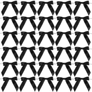 AIMUDI Black Bows 2.5" Satin Bows for Gift Wrapping Twist Tie Bows for Crafts Pre-Tied Black Satin Ribbon Bows Small Gift Bows for Treat Bags Party Favors Wedding Decorations - 50 Counts