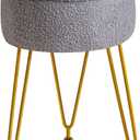IBUYKE Teddy Velvet Round Footrest Stool Ottoman, Makeup Vanity Stool Side Table, Velvet Dressing Table Seat, Pouf Couch Stool, for Living Room Bedroom, Gray WBD009G