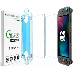 amFilm Auto-Alignment OneTouch for Nintendo Switch 2 Screen Protector [7.9''] 2025 Tempered Glass, Accessories, 30 seconds Installation, Bubble Free, Anti-Scratch, Touch Sensitive, Ultra-Clear [2Pack]