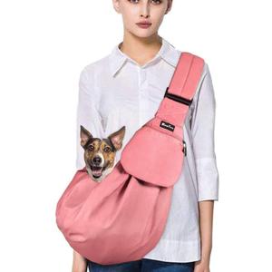 SlowTon Dog Carrier Sling - Thick Padded Shoulder Strap Adjustable Dog Carriers for Small Dogs, Puppy Carrier Purse for Pet Cat with Front Zipper Pocket Safety Belt Machine Washable (Pink M) (K-Peach Cotton Fabric)