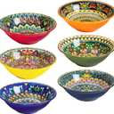 Henten Home Porcelain Soup Bowl Set of 6, Colorful 30 oz Ramen Bowls Set, Ceramic Bohemian Serving Bowl for Noodle, Cereal, Salad, Microwave & Dishwasher Safe, 7.88 inches x 2.44 inches