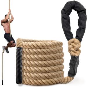 Climbing Rope Gym Workout - 10FT Heavy Duty Jute Thick Ropes for Adults Strength Training Outdoor Tree Swing Indoor Home Fitness Exercise - 1.5 Inch