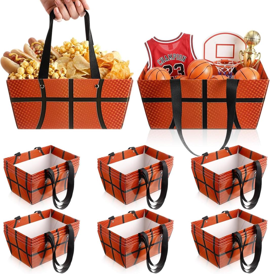 Glenmal 24 Pcs 2026 Senior Night Basketball Gifts Baskets with Handles 9.8 x 6.5 x 4.3 Inch Empty Reusable Waterproof Cardstock Basketball Gift Baskets for Sports Party Favor Holiday Birthday Decor