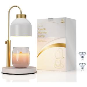 Candle Warmer Lamp, with 2 Bulbs,Timer & Dimmer,Compatible with Large Yankee Candle Jars,3 Wick Candles,Height Adjustable Electric Top Candle Melter,White,110-120v