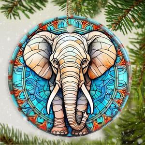 Elephant Ceramic Ornament - Christmas Tree Elephant Keepsake Gifts - Animal Lovers Ornament (Bm11-tc-elephant-s002)