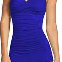 Sovoyontee Women's One Piece Tummy Control Swimwear Boyleg Ruched Swimsuit (Medium)