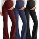3 Pack Maternity Flared Leggings Over The Belly Yoga Bootcut Stretchy Pregnancy Pants Lounge Mama Soft Trousers (Small, Wine Red, Navy Blue, Black)