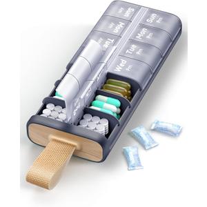 Weekly AM PM Pill Organizer 7 Day, Large 2 Times a Day Pill Box Case with Carry Handle, Moisture-Proof Desiccant & Secure Easy-Open Lids for Vitamins and Supplements