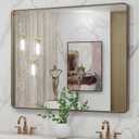 LOAAO 40X32 Bronze Bathroom Mirrors for Vanity, Rounded Rectangle Brushed Bronze Metal Frame Mirror, Anti-Rust, Tempered Glass, Hangs Horizontally or Vertically
