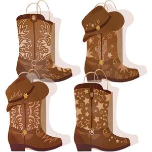16 Pcs DIY Cowboy Boots Paper Bags Cowboy Hat Kraft Bags Western Theme Party Decorations Favors Wild West Gift Bag with Handles Rodeo Boot Hat Goodie Bag for Cowboy Birthday Bachelorette Party Supplies