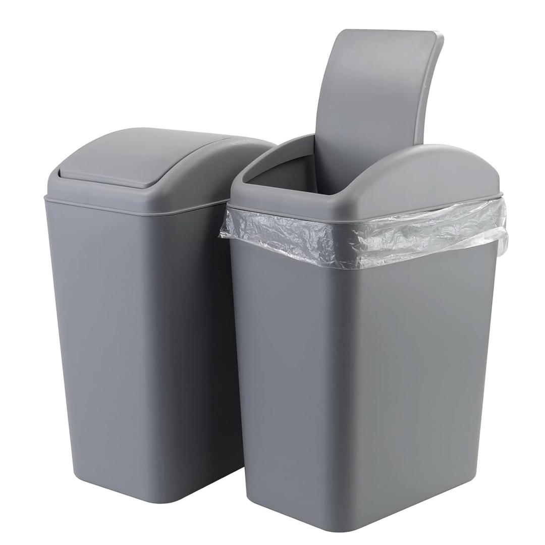 Swing Lid Garbage Bin Kitchen, 4 Gallon/ 16 L Grey Trash Can, 2 Packs