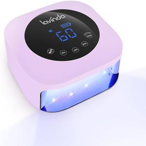 Lavinda LED Nail Lamp 54W Rechargeable Cordless UV Nail Light, Professional Gel Nail Lamp with Timer Display, Fast Drying UV Lamp for Gel Nails, Matte Macaron Purple Nail Dryer for Salon & Home