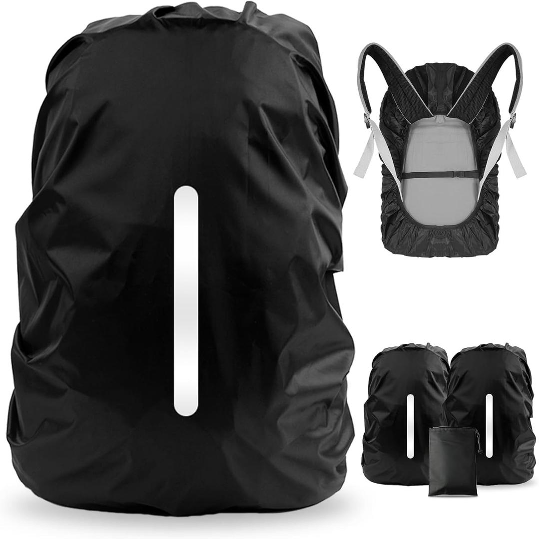 LAMA 2 Pack Waterproof Rain Cover for Backpack, Reflective Rainproof Protector for Anti-Dust and Anti-Theft,M Size (for 30L-40L Backpack), 2 Pcs Black