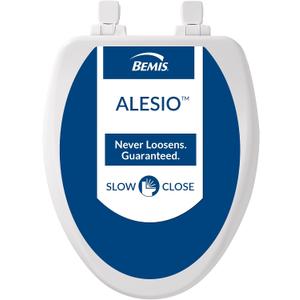 Bemis Alesio II Slow Close Toilet Seat, Easy Clean Hinges and Adjustable Perfect Fit Wood Seat, Made in USA, Elongated, White