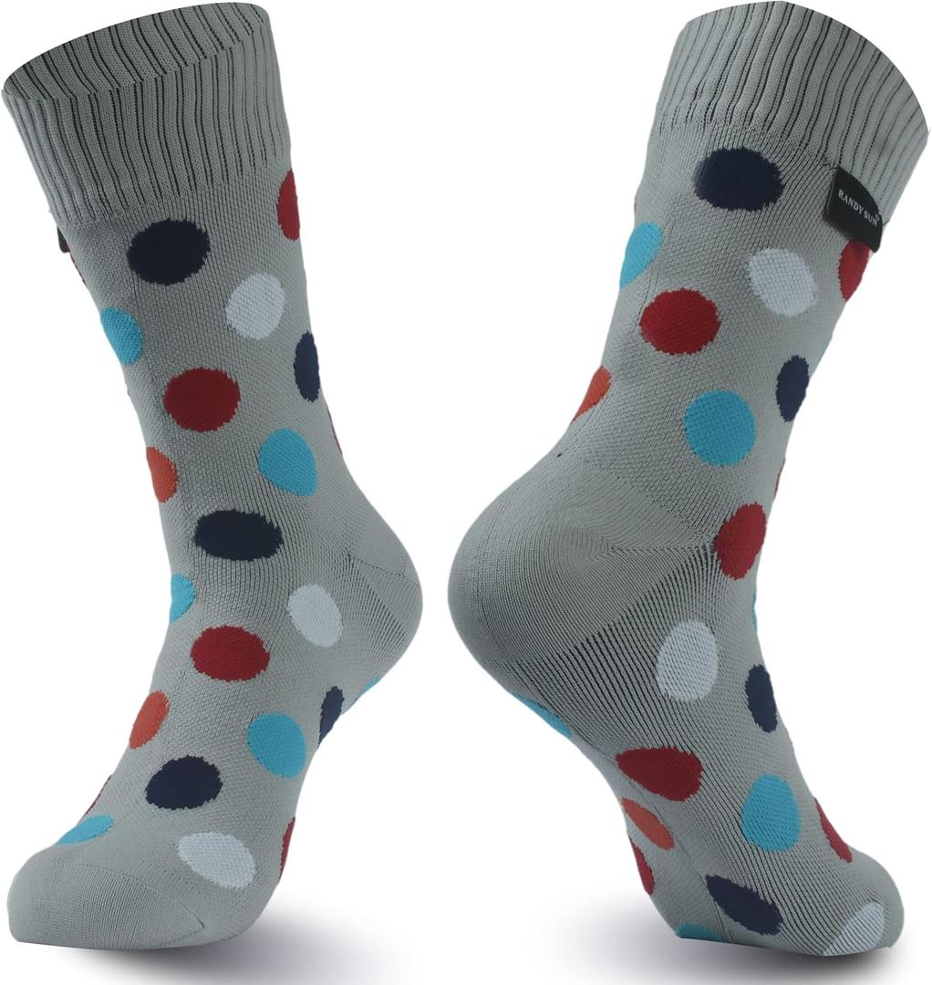 RANDY SUN Waterproof Breathable Socks, [SGS Certified] Unisex Novelty Skiing Trekking Hiking Wading Trail Socks (Medium, 1 Pair-grey&color Dots)