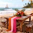 3 Pcs Pink and Orange Party Decorations Sunset Beach Striped Gauze Table Runner Tulle Sheer Mesh Table Cover for Summer Wedding Bridal Shower Birthday Party Fiesta Home Decor