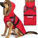 PAWNISAW Dog Winter Coat with Harness Built in, Warm Thick Plush Hooded Dog Snow Jacket for Cold Weather, Windproof Reflective Pet Clothes Outfit for Small, Medium, Large, XL & XXL Dogs Outdoor (Red)