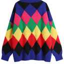 Ckikiou Women's Oversized Fall Winter Button Down Cute Color Block Knitted Chunky Sweater Cardigan Top